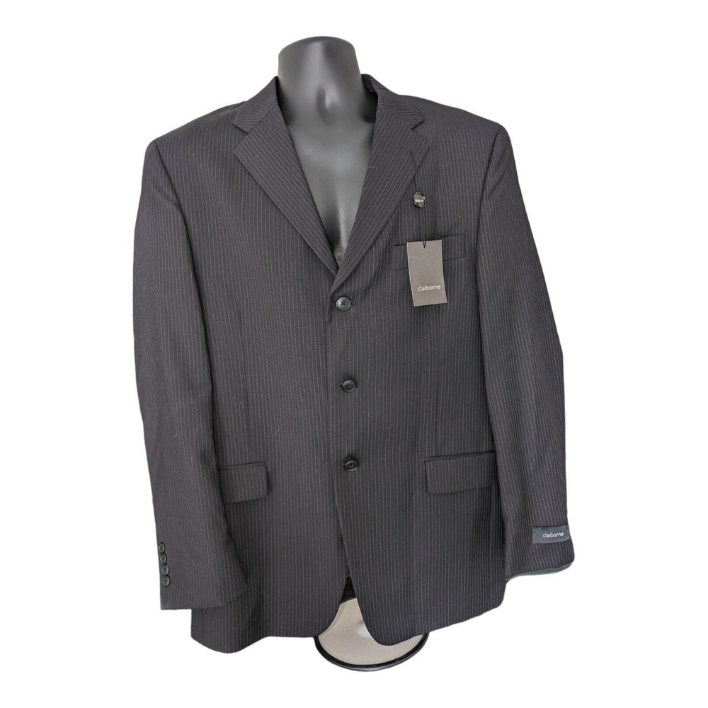 Claiborne 100% Wool Charcoal Pinstriped Suit Jacket Blazer 42 R New With Tags - Picture 11 of 13